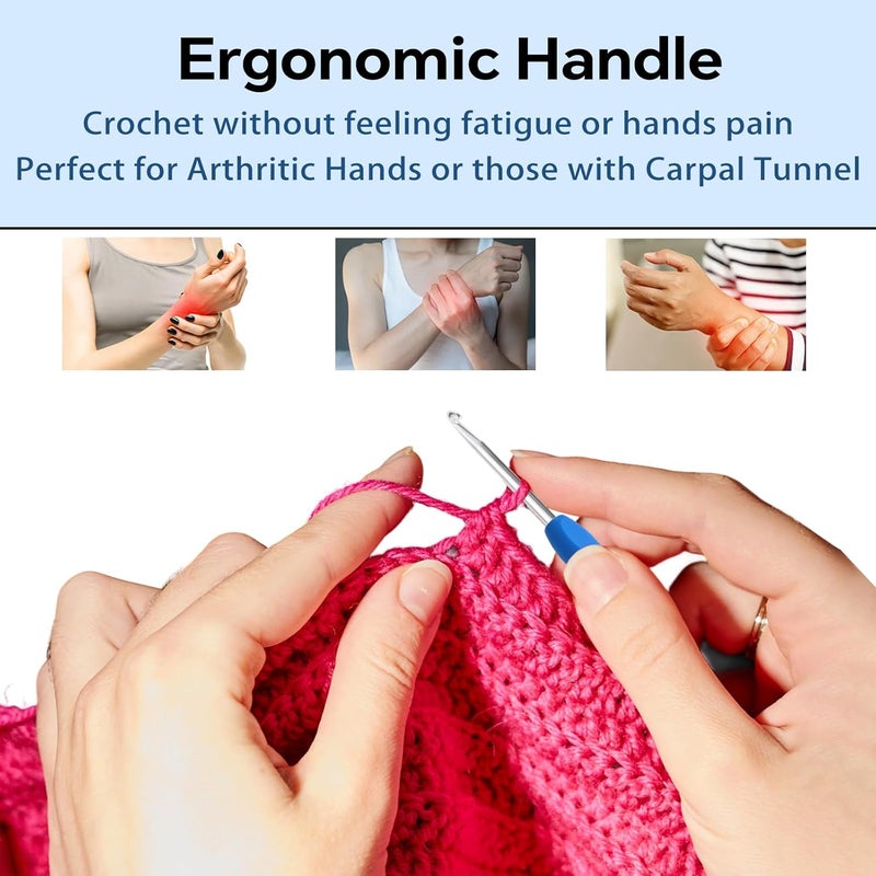 Gerute 4mm Crochet Hook, Ergonomic Crochet Hook, Smooth and Extra Long Knitting Needles, with Soft Rubber Ergonomic Handle and Aluminum Tip, Perfect Beginner and Arthritic Crochet Hooks (4 mm) - Image 4